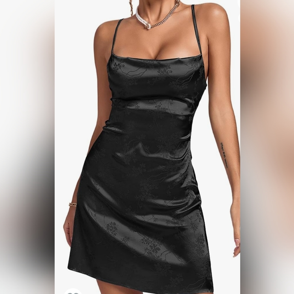 Womens Floral Print Satin Dress